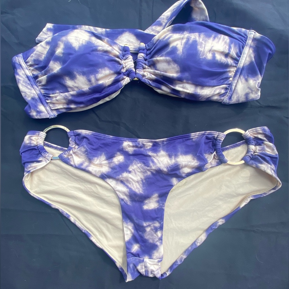 Victoria Secret purple and cream tie dye style bikini sz large.